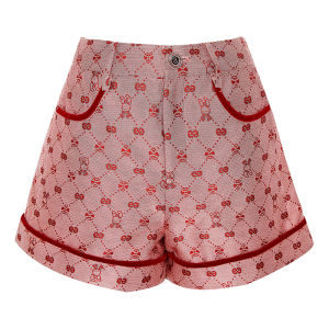 EYEDOLL High Waist Floral Print Short Pants Womens Embroidered Rose Pink Casual Trousers Autumn Fashion Ladies Style
