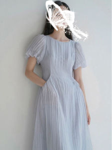 PAIBOLI | Unique Elegant Large Size Womens Summer Dress French Tea Break Long Skirt Beautiful Pleats Fashionable Gown Special Design
