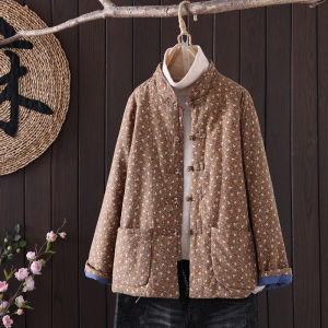 Chinese Style Floral Cotton-Padded Jacket Womens Short Winter Thickened Outwear Chinese Style Cardigan Chinese Frog Tang Suit Western Temperament Cotton Padded Clothes