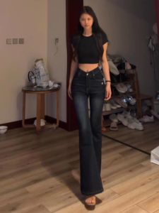 Extra Long Bell Bottom Jeans Womens Slim Fit Stretchy V Waist High Waist Denim Pants Retro Style plus Size Autumn Fashion