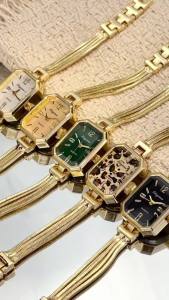 Rectangular Gold Wrist Watch for Women with Tassel Chains a Delicate Accessory