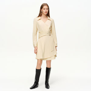 DUSHU | Fashion Commute Wrap Waist-Slimming Long Sleeve Dress