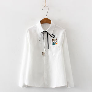 Korean Style Womens Corduroy Shirt with Butterfly Knot Heart Electrocardiogram Pattern Versatile for Students Fashionable Fall Wear