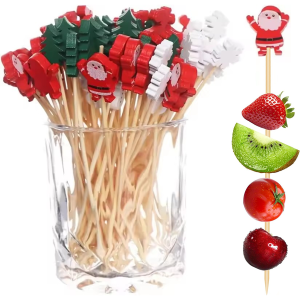 50-200pcs 12cm Christmas Bamboo Skewer Cocktail Picks Cupcake Topper Disposable Food Dessert Toothpicks Fruit Stick Party Supply