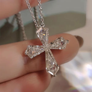 Huitan Crystal Cross Necklace for Women Luxury Trendy Female Wedding Party Neck Accessories Gift Statement Jewelry Drop Shipping