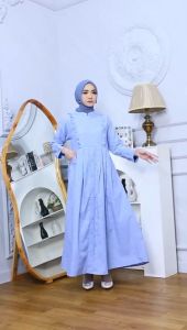 Gamis Biru  Stylish Bahan Slup Penampilan Sempurna