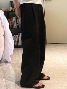 Black Casual Straight Leg Suit Pants Womens Thin Summer Trousers High Waist Long Legs Commute Style Korean Version Wide Leg Pants