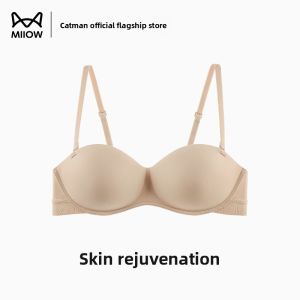 Miiow | Wireless Bra Womens Gathered Large Size No Side Breast No Trace Backless Seamless Underwear Nylon Material V-neck Four Rows Of Buckles