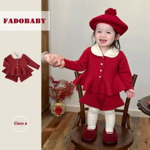 Korean Style Girls Christmas New Year Knitted Sweater Set Autumn Winter Short Pants Two Piece Suit Warm Casual Cotton Polyester
