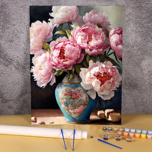 Coloring By Number Peony Flowers for Adults DIY Picture with Numbers on Canvas Home Wall Decoration Diy Acrylic Painting Packag