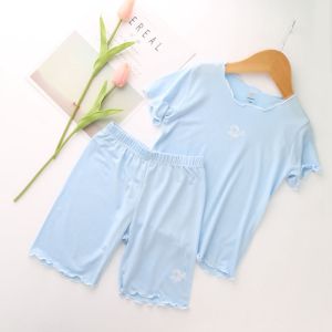 Baby Girls Summer Modal Ice Silk Ultra-Thin Short Sleeve Sleepwear Set Casual Print Comfortable Breathable Home Clothes