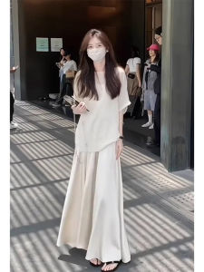 YUEZHONGWEI | White Round Neck Short Sleeve T-Shirt Women Summer Loose Fit Comfortable Slimming Design Korean Style Casual Top