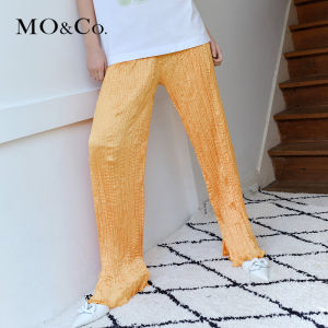 MoCo ฤดูร้อน Drapey ยาว ผ่าชาย กางเกง ผู้หญิงสูง เอว ขาตรง ลำลอง หลวม Fit กางเกงขายาว เรียบหรู ลำลอง แฟชั่น สตรีทแวร์