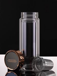 Ortor Double Layered Glass Cup Water Cup with Lid for Men And Women Business Office Cup Birthday High End Gift Heat Resistant