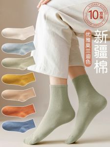 Disposable Cotton Socks Womens Mid-Calf Short Style Travel Breathable Sweat Absorbent White Color No-Wash Summer Day Throw