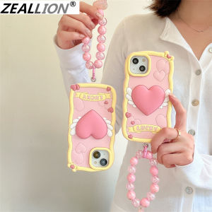 Zeallion Fashon Heart Pattern Soft Silicone Phone Case with Bracelet for [ iPhone 14 13 12 11 Pro Max] Protective Shockrpoof Phone Cover Shell