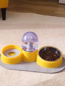 water bowl feeder integrated cat bowl anti-tipping cat water bowl small pet automatic water storage device double bowl cat bowl to protect cervical vertebrae