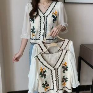 ⚡Port⚡ blouses women new style 2025 Arrivals French-style women summer chiffon short sleeve blouse knitted cardigan 2️⃣0️⃣2️⃣5️⃣