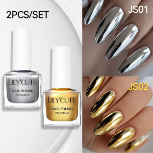 LILYCUTE 7ml 2Pcs/Set Mirror Metallic Nail Polish Metallic Effect Quick Dry Varnish For Nail Art DIY No Need Lamp Glass Bottle