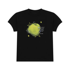 WILDAZI | Vintage Green Apple Print Short Sleeve Summer Boxy Top