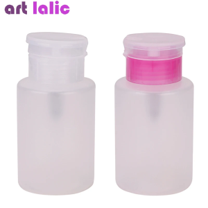 210ml Portable Empty Pump Bottle - Pink/Clear Plastic Alcohol Liquid Press Dispenser for Nail Polish Remover Cleaner