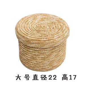 ถังเก็บของทอแบบมือทำจากหญ้าอัลมอนด์สไตล์ชนบท ถังเก็บของแบบมีฝาปิด ถังเก็บของสำหรับใส่ของใช้ต่างๆ กล่องของขวัญ