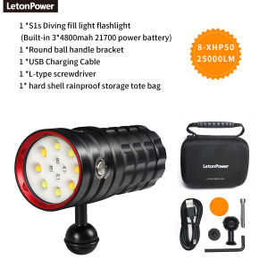 LetonPower Diving Flashlight 25000Lumens underwater flashlight 100m scuba dive light underwater video light Waterproof torch