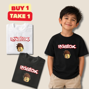 B1T1 T-SHIRT FOR KIDS 0-9 YEARS OLD R0BL0X WHITE & BLACK COMFY TEE COTTON SPANDEX