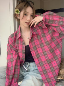 Áo Sơ Mi Nữ Tay Dài Dáng Rộng Phong Cách Retro Màu Hồng Hoa Họa Tiết Kẻ Caro Mùa Xuân Hè Mới Về Chất Liệu Polyester