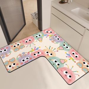 Bathroom L-Shaped Mat Quick Dry Silicon Dendroid Anti-Slip Entrance Door Mat Kitchen Floor Carpet Home Textile Modern Simple Style