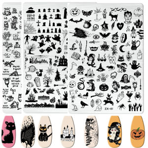 Cartoon Halloween Nail Art Stamping Plates Anime Skull Ghost Pumpkin cat Moon Image Festival Design DIY Polish Stencil Templates