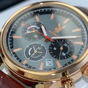 นาฬิกา PLAYBOY สำหรับผู้ชายของแท้ 2024 นาฬิกา ควอตซ์เรืองแสงกันน้ำได้ 24 ชั่วโมง วินาที นาฬิกา ข้อมือสำหรับผู้ชายสายหนังลำลอง