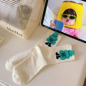 Cotton Mid-Calf Socks for Women Spring Autumn Style Cute Cartoon Japanese Long Tube Socks Student Cotton Breathable Sweat Absorbent