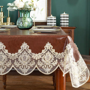 American High Quality Leather Tablecloth Rectangle round Waterproof Oil Lace Table Mat Nordic INS Tea Table Home Textile