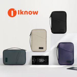 I know Large Capacity Passport Holder Multi-functional Document Organizer PU Waterproof Travel Storage Bag Anti-theft Handheld Document Pouch