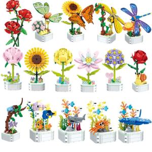 Rose Flower Building Block Flower Eternal Bouquet Prickly Pear Model Plant Decoration Educational Toy For Kids Birthday Gift