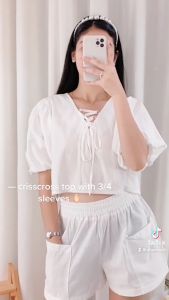 DNEMNLPH Camila Crisscross String Top & Highwaist Shorts Set (Trendy Korean Bangkok Garter Longsleeves Pockets Self Tie)