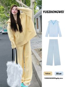 YUEZHONGWEI | Womens Outfit Knitted Pullover and Wide Leg Pants Set