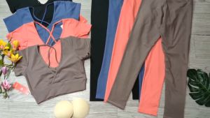 Đồ tập thể thao gym yoga nữ set bộ áo crop ngắn tay kèm mút quần dài cao cấp Bin Sport BD157