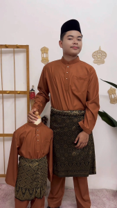 🔸【 Kurta Slim Fit Warna Rich Brown 】Kurta Budak & Dewasa Sedondon Kain Cotton PREMIUM / KURTA RAYA D021K KD / SFPC / KD SET