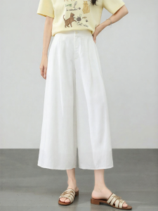 OSA | White High Waist Capri Culotte Pants Linen Rayon