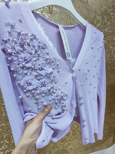 Air Conditioning Shoulder Shawl Cardigan Thin Summer Long Sleeve V-neck Pure Color Commute Regular Fit Floral Decoration Diamond Embellishment