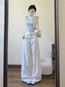 High Waist Wide Leg Jeans Womens Loose Fit Floor Length Bamboo Fiber Pattern Casual Wear All Seasons Long Pants