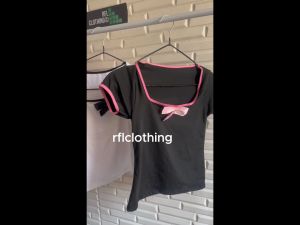 Korean Aesthetic Ribbon Top | Stretchable Cotton Spandex | Fitted Tee for Women | Cute & Feminine | XS to Medium