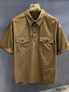 Retro Japanese Style Loose Fit Short Sleeve Polo Shirt Mens Summer Thin Trendy Brand Casual Workwear Multi-Pocket T-Shirt