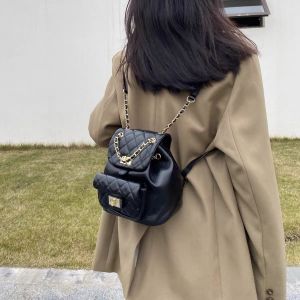 Casual Versatile Womens Mini Backpack Retro Chain Diamond Pattern Soft PU Leather Fashionable Shoulder Bag for All Occasions