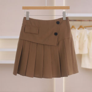 Pleated Mini Skirt Faux Pockets Decoration Fitting