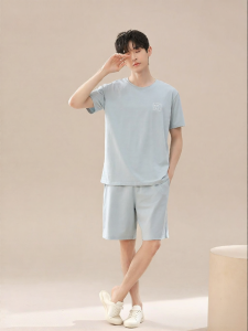 THREEGUN | Three Gun Mens Cotton Sleepwear Short Sleeve Round Neck Loose Comfortable Ultra Soft Home Clothes Summer Dopa Wind Pyjamas