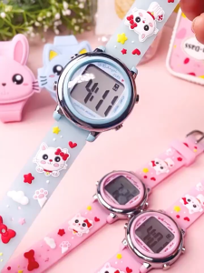 Kids Watches 3D Cartoon LED Waterproof Watch with 7 Color Lights Alarm Stopwatch Suitable for 3-10 Year Girls Best Gift