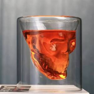 2/4 Pcs Double Wall Skull Head Crystal Whiskey Shot Cup Vodka Drinking Bar Club Beer Wine Glass Bottle Creative Teacup Juice Mug